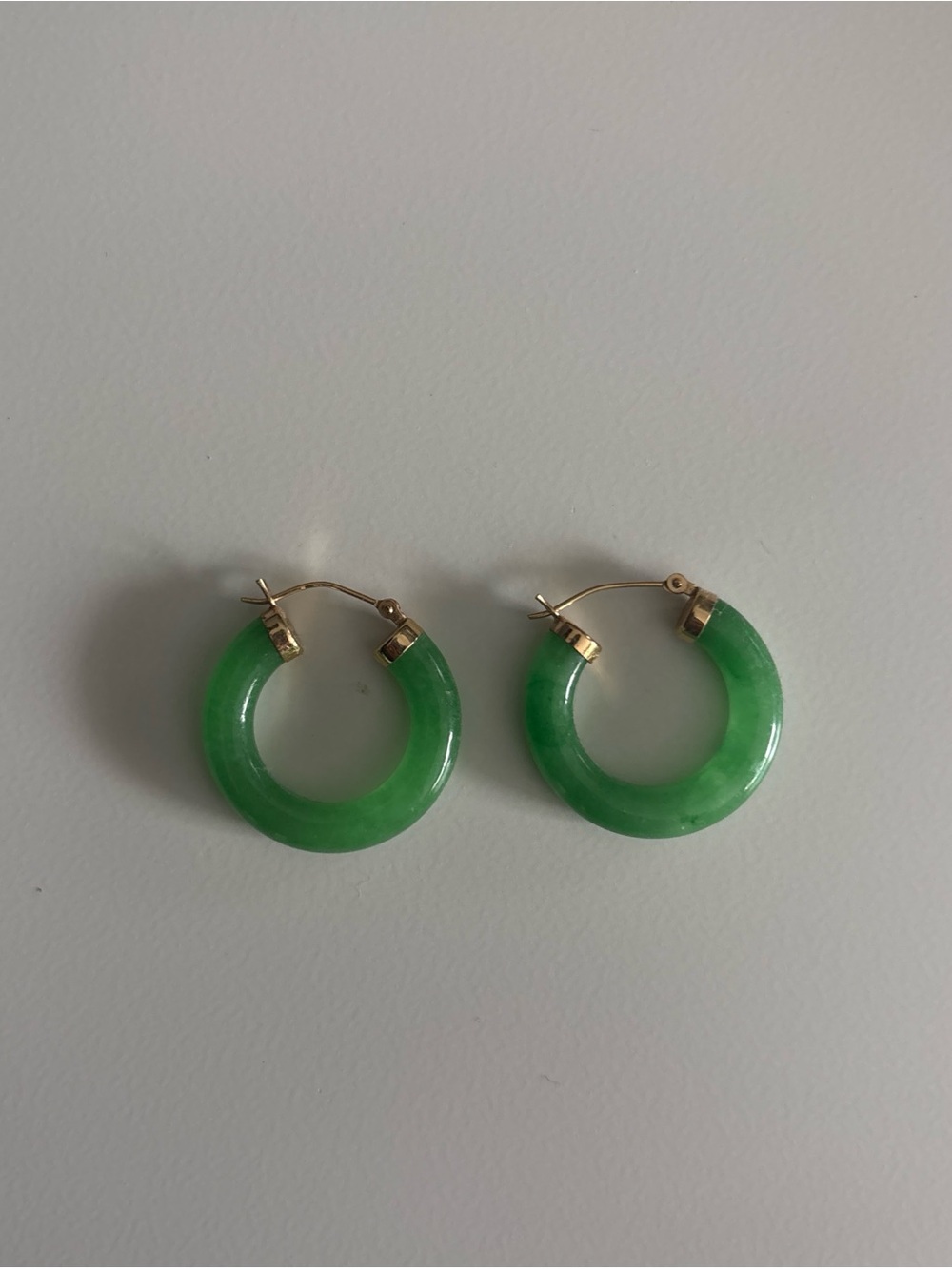 Green Jade Hoop Earrings with Gold Accents